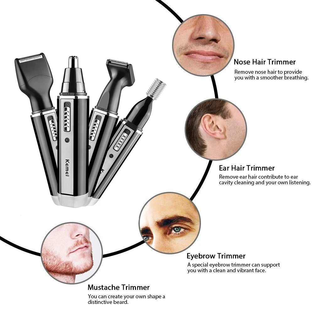 Recortadora 4 en 1 Recargable para Hombre – Nariz, Barba, Orejas y Cejas