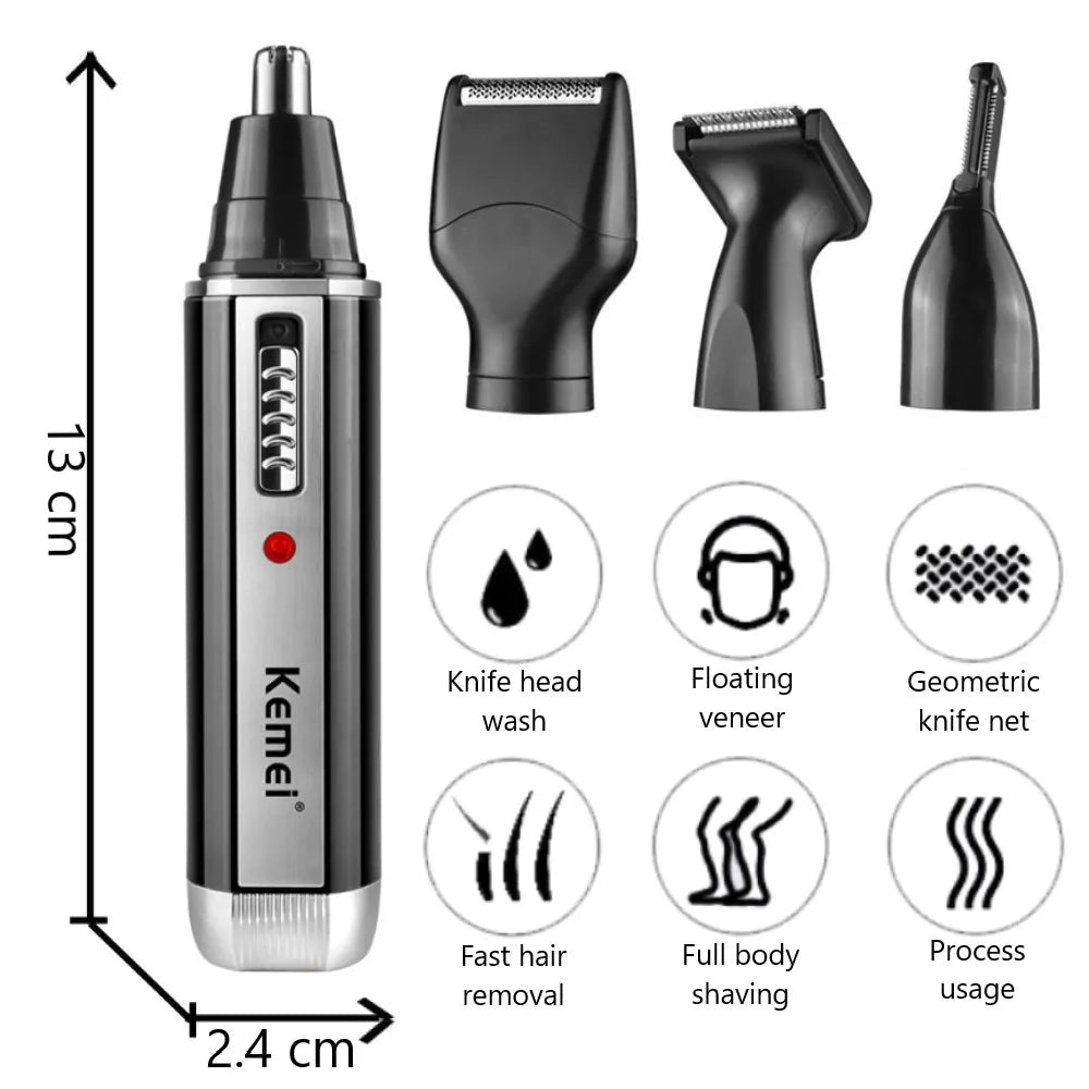 Recortadora 4 en 1 Recargable para Hombre – Nariz, Barba, Orejas y Cejas
