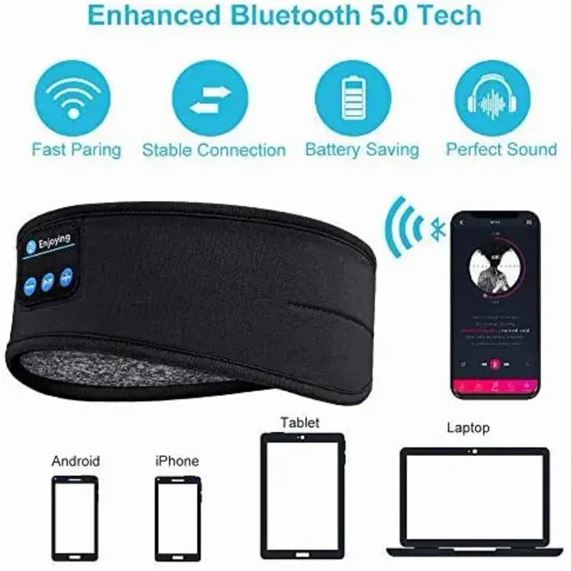 Antifaz para Dormir con Auriculares Bluetooth – Banda Elástica y Suave | Música Inalámbrica | Ideal para Dormir